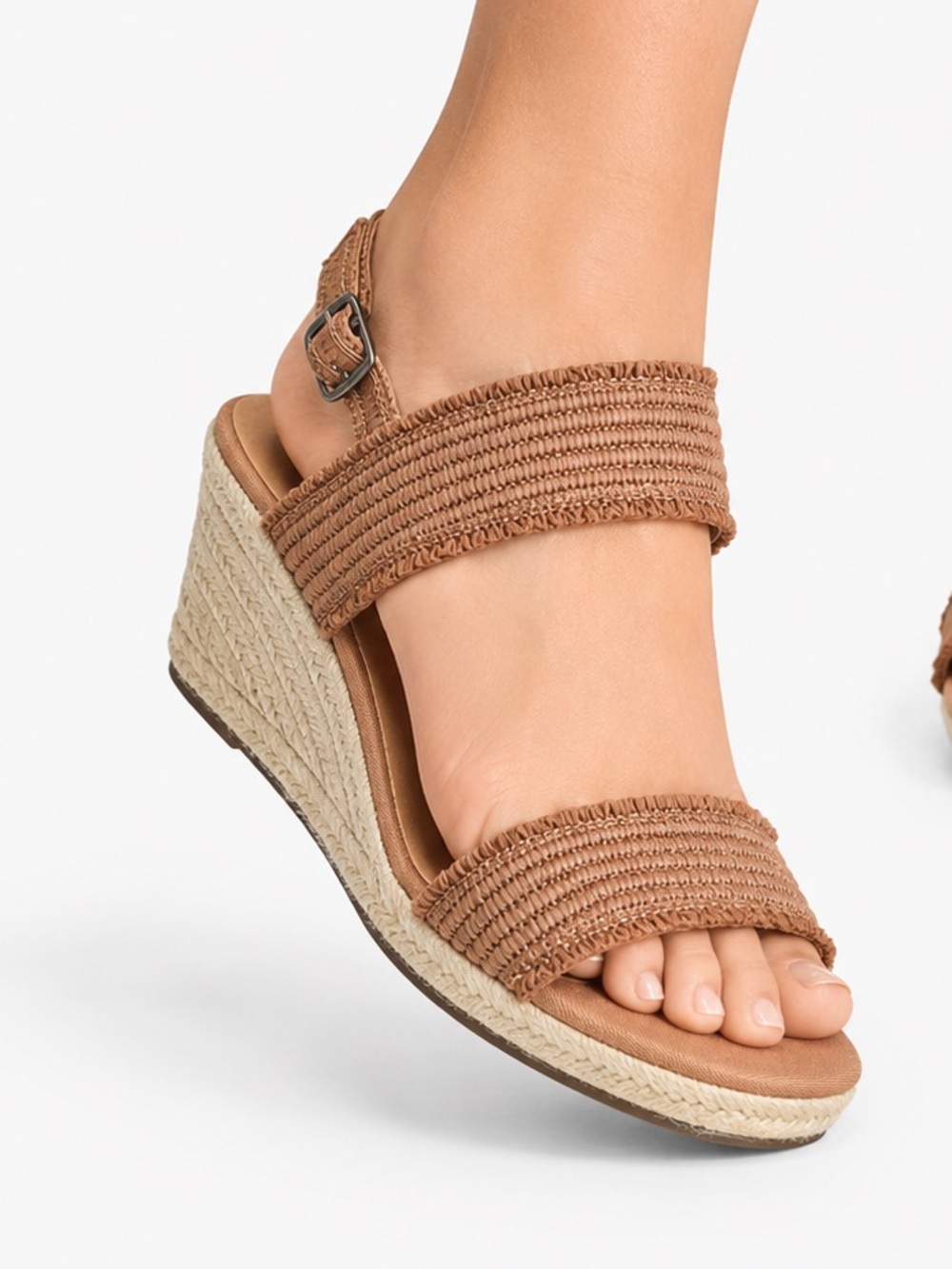 Lucky Brand Minjah Espadrille Jute-Wrapped Wedge Sandal Latte Nude Platforms